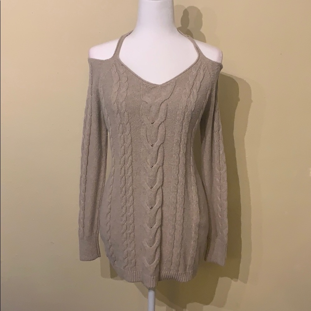 Cute Oversized Knit Sweater with Shoulder Cutouts